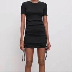 Zara Black Ruched Sides Mini Dress